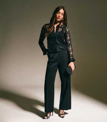 Black Lace Sequin Embellished Cropped Shirt