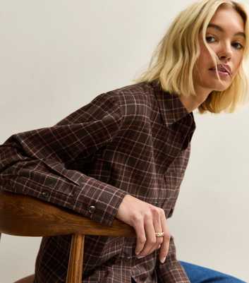 Brown Tartan Checked Cropped Shirt