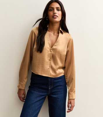 Camel Satin Crop Shirt