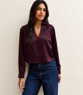 Burgundy Satin Crop Shirt