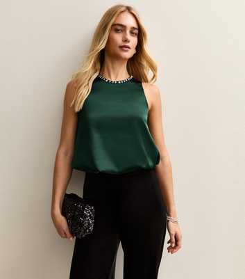 Dark Green Satin Bubble Hem Top