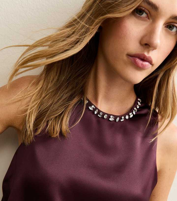 Dark Burgundy Satin Bubble Hem Top