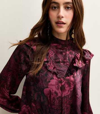 Red Floral Print High Neck Blouse