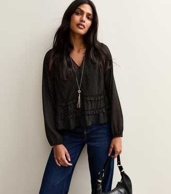 Black Gold Pattern Long Sleeve Blouse