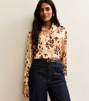 Brown Satin Printed Long Sleeve Shirt