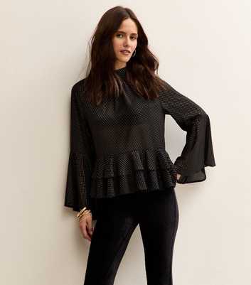 Black Metallic Detail High Neck Blouse
