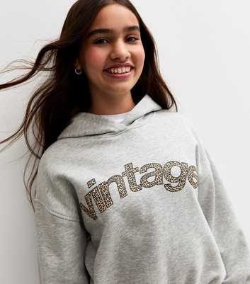 Girls Dark Grey Leopard Print Vintage Print Hoodie