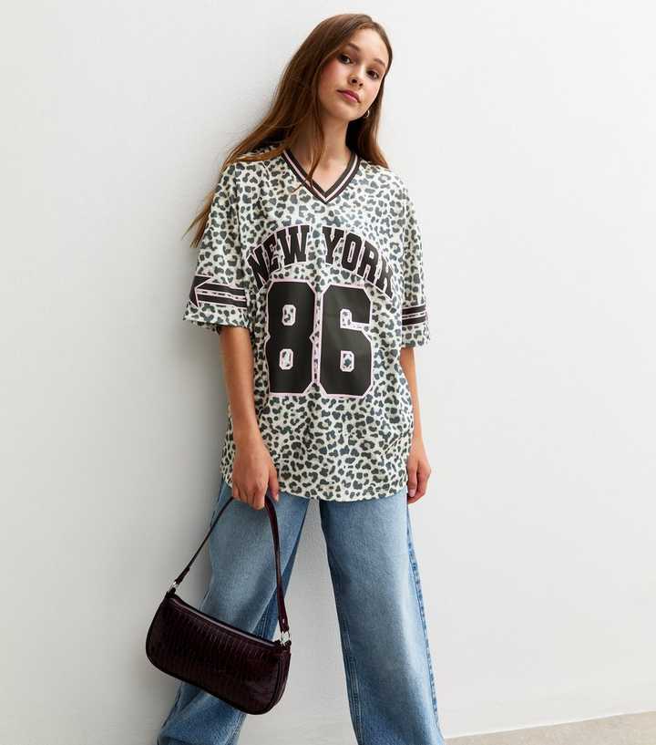 Girls Brown 86 New York Leopard Print Football Top
