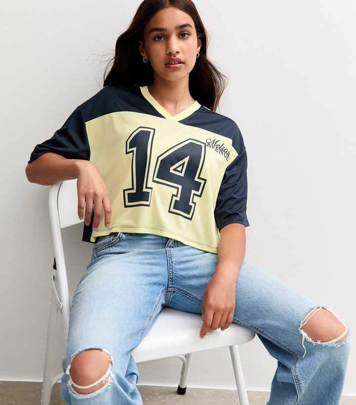 Girls Light Yellow 14 Melrose Avenue Cropped Football Top