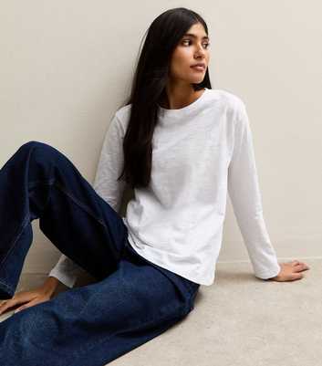 White Relaxed Fit Slub Long Sleeve T-Shirt