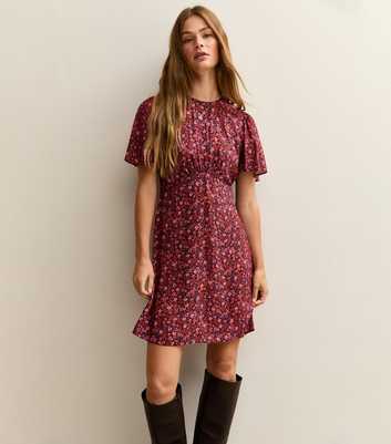 Purple Floral Short Sleeve Mini Dress