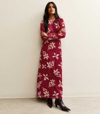 Red Floral Long Sleeve Maxi Dress