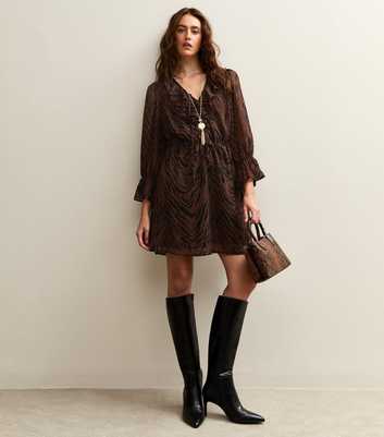 Brown Animal Print Chiffon Mini Dress