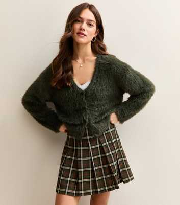 Petite Green Check Pattern Knife Pleat Mini Skirt