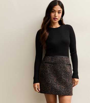Petite Brown Brushed Leopard Print Mini Skirt