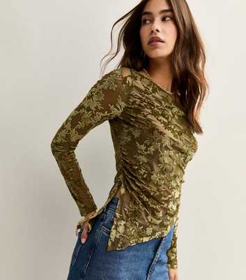 Green Velvet Devore Long Sleeve Top