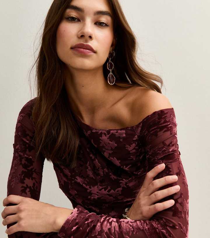 Burgundy Velvet Devore Long Sleeve Top