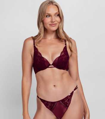 Dorina Bright Red Satin Lace Trimmed Thong