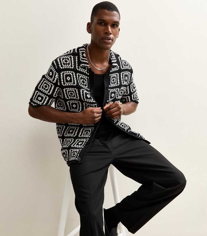 Only & Sons Black Crochet Knit Relaxed Shirt