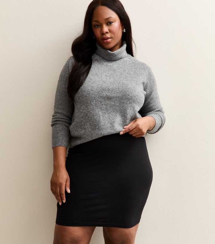 Curves Black Jersey Tube Mini Skirt