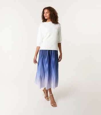 Blue Vanilla Navy Gradient Pleated Midi Skirt