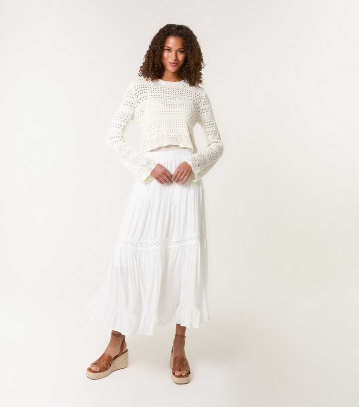 Blue Vanilla White Lace Trim Tiered Skirt