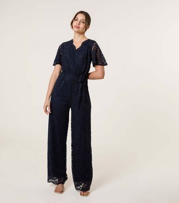 Blue Vanilla Navy Lace Wrapover Jumpsuit