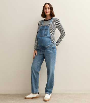 Maternity Blue Wash Denim Dungarees