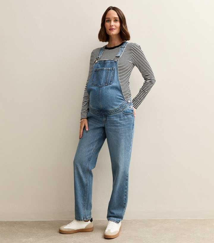 Maternity Blue Wash Denim Dungarees