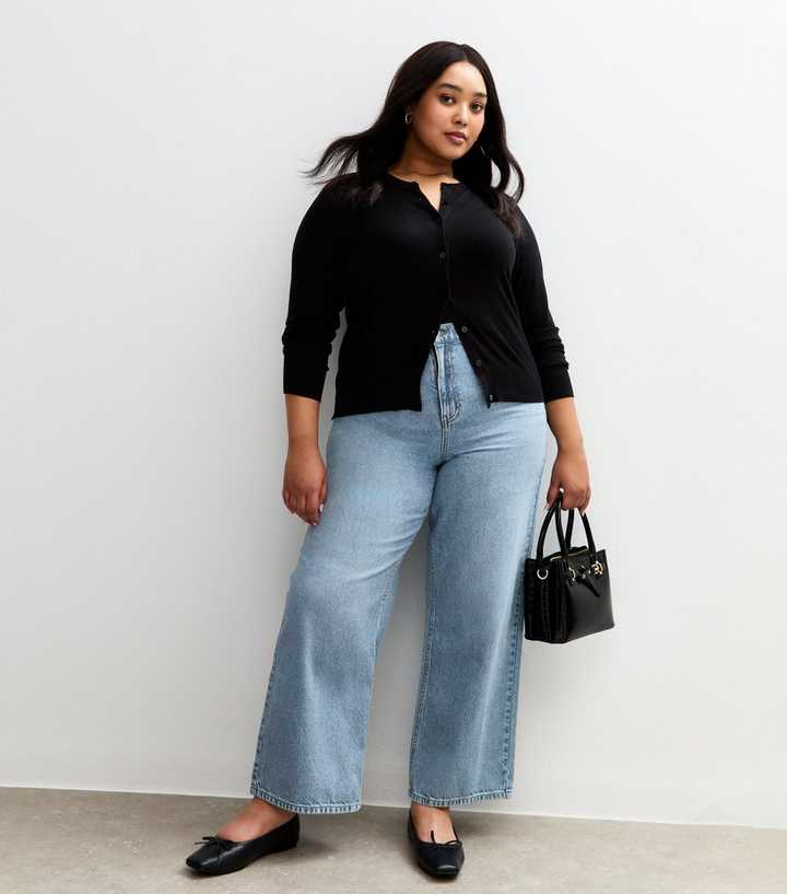 Curves Light Blue Elasticated Wide Leg Jeans