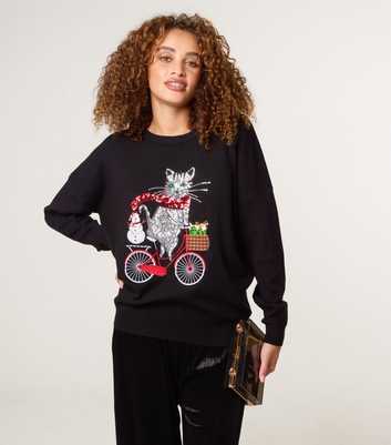 Blue Vanilla Black Christmas Sequin Cat Jumper