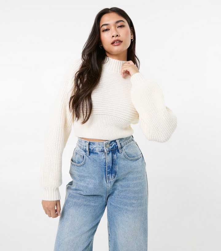 Pink Vanilla Off White Ribbed Cropped Jumper