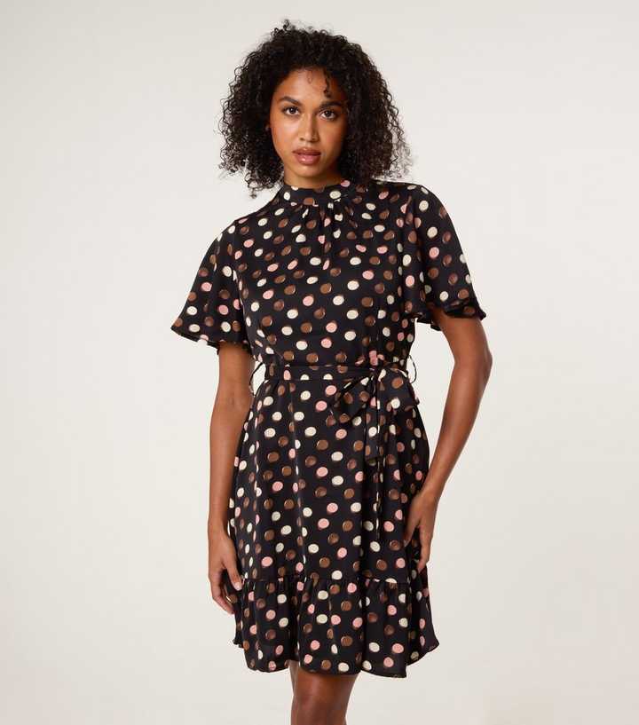 Blue Vanilla Black Polka dot High Neck Mini Dress