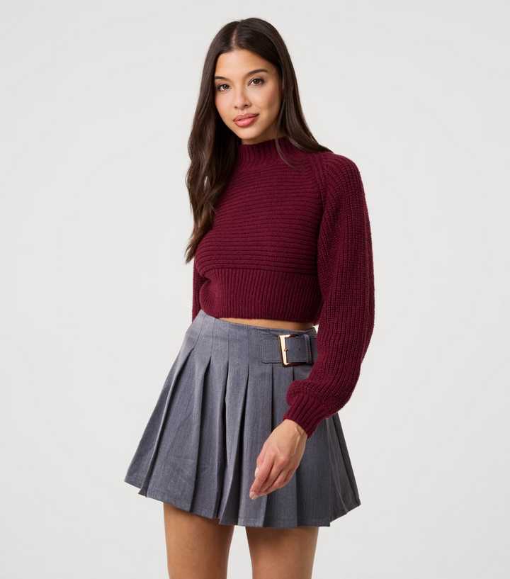 Pink Vanilla Burgundy High Neck Jumper