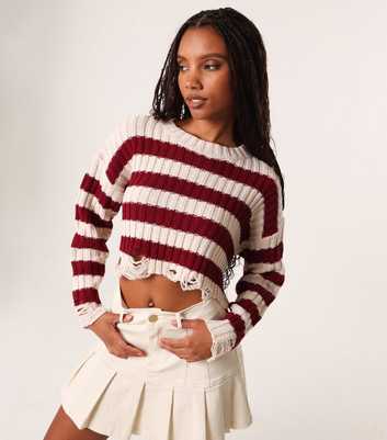 Pink Vanilla Burgundy Striped Distressed Cropped Jumper