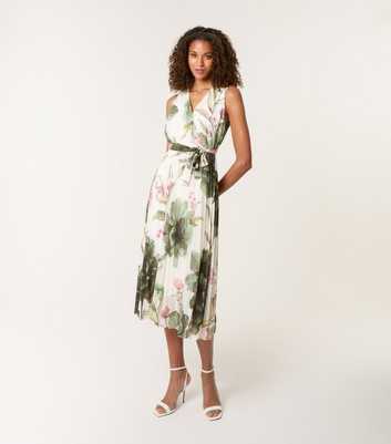 Blue Vanilla Dark Khaki Floral Print Chiffon Dress