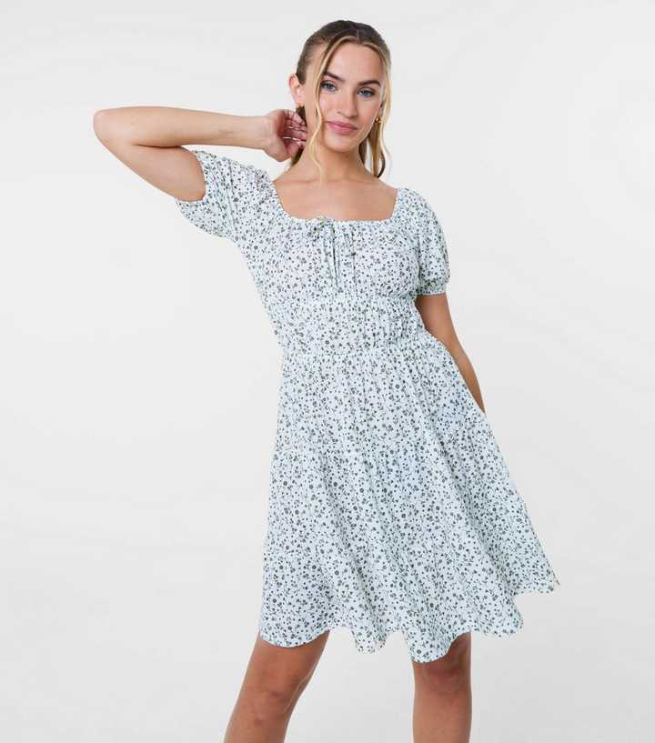 Pink Vanilla Khaki Puff Sleeve Tiered Mini Dress