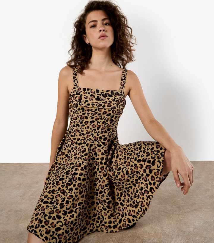 Apricot Stone Leopard Print Skater Mini Dress
