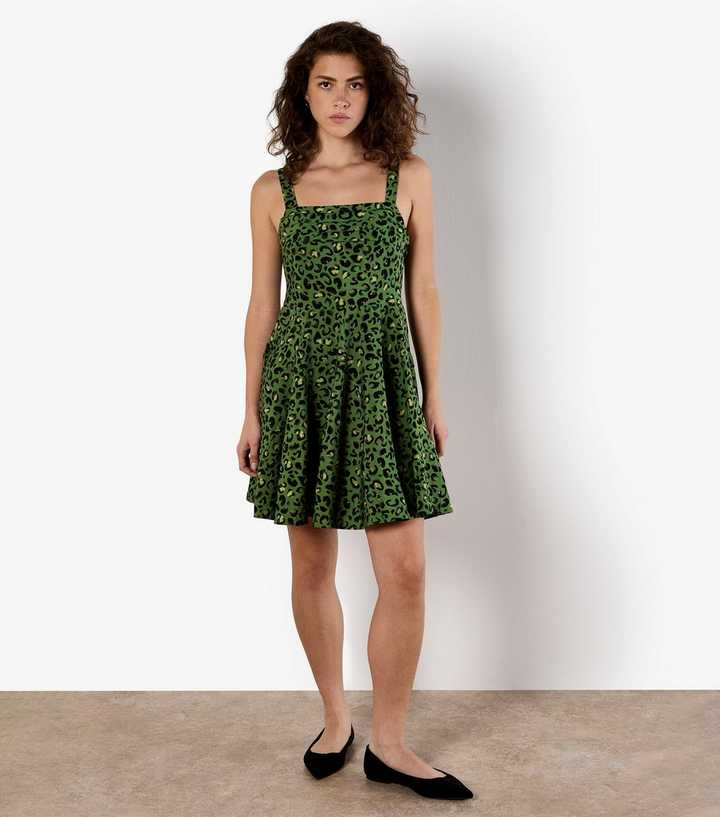 Apricot Green Leopard Print Square Neck Mini Dress | New Look