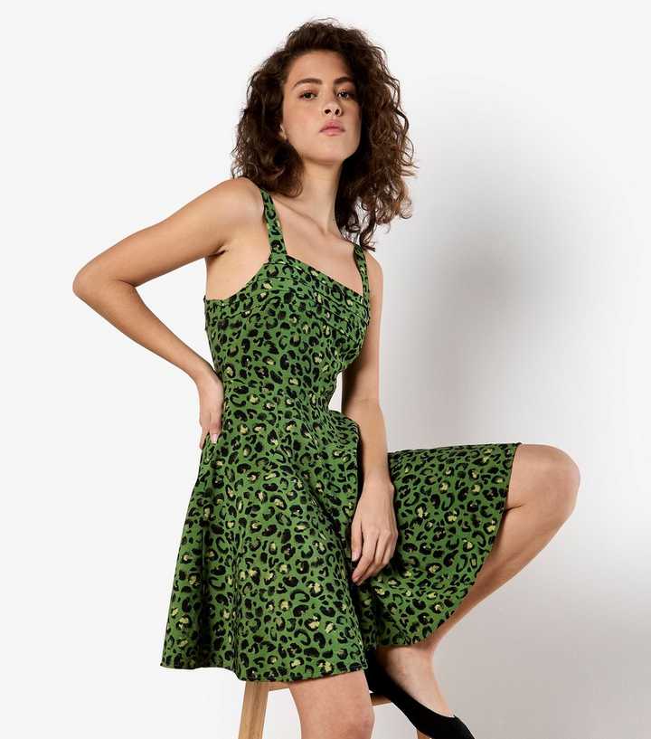 Apricot Green Leopard Print Square Neck Mini Dress | New Look