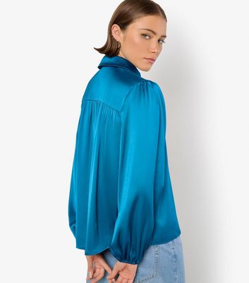 Apricot Blue Balloon Sleeve Satin Shirt | New Look