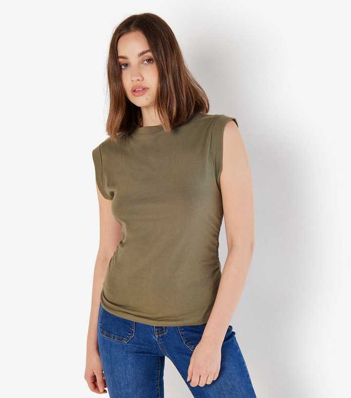 Apricot Brown Ruched Side Top