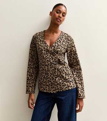 Brown Soft Touch Leopard Print Wrap Cardigan