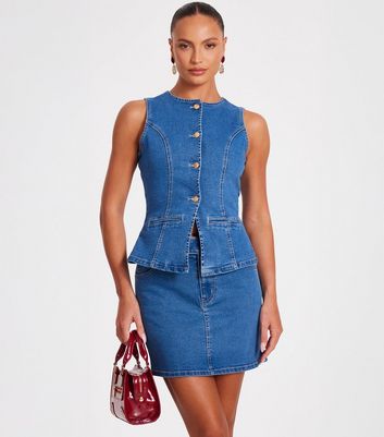 QUIZ Blue Denim Mini Skirt | New Look