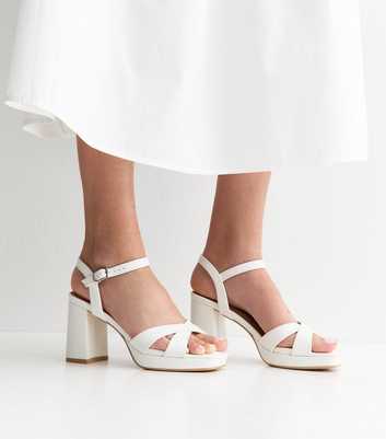 White Faux Leather Platform Sole High Heel Sandals