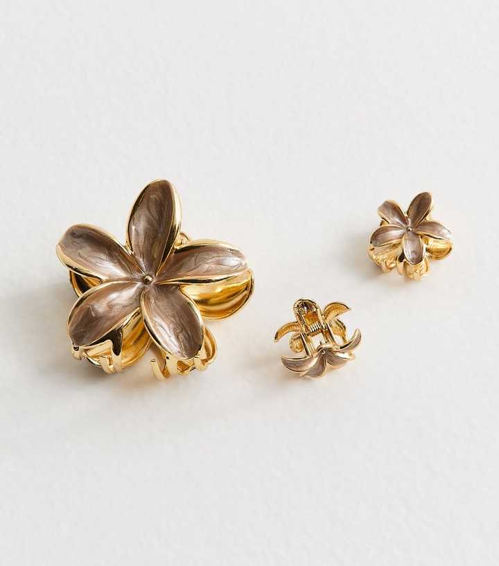 Pack Of 3 Brown Floral Hair Clips