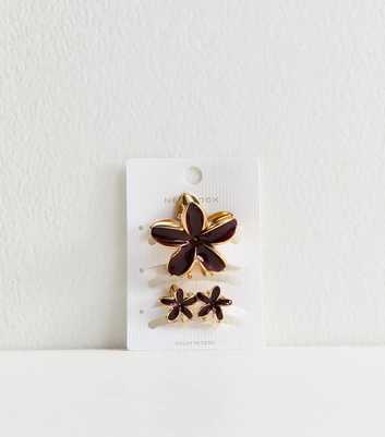 Pack Of 3 Burgundy Enamel Flower Hair Clips