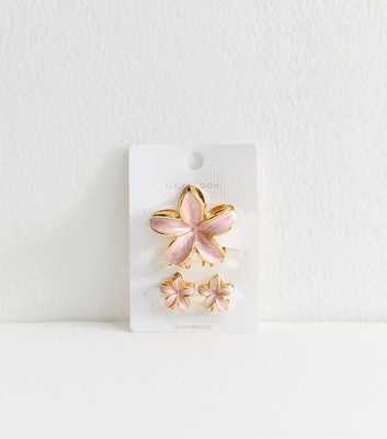 Pink Pack Of 3 Enamel Flower Hair Clips