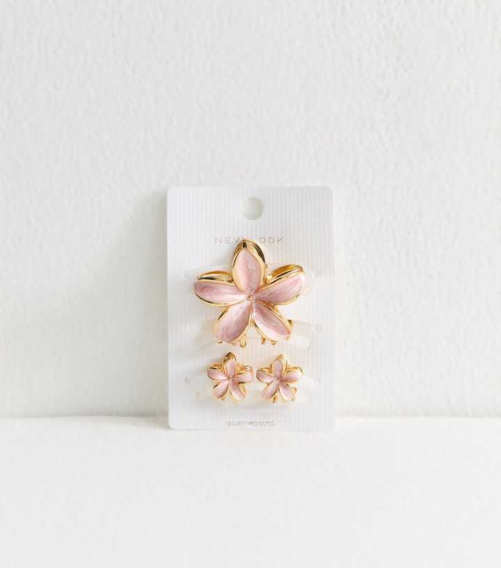 Pink Pack Of 3 Enamel Flower Hair Clips
