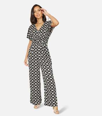 Yumi Black Geometric Print Wrap Jumpsuit